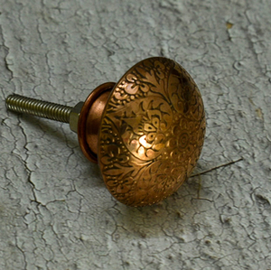 Heritage Inspired <b>Metal</b> Craft Cabinet Knob Embossed Floral Brass Finish Furniture Pull Handle for Wardrobes Drawers <b>Cupboards</b> - Product Image 2