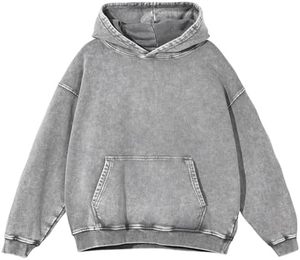 เสื้อฮู้ดโอเวอร์ไซส์ ยูนิเซ็กซ์ ผ้าฝ้าย 100% เฟรนช์เทอร์รี่ สีเทาล้วน ระบายอากาศได้ดี มีกระเป๋า ดีไซน์สำหรับฤดูใบไม้ร่วง สวมใส่สบายๆ - Product Image 6