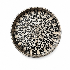 Luxury Mother of Pearl Tray Handcrafted Round <b>Black</b> Mosaic Serving <b>Plate</b> MOP Shell Inlay Tray Geometric Sunburst Coffee Table - Product Image 1
