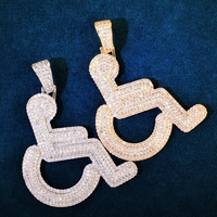 Collier pendentif signe handicap, chaîne hip-hop, bijoux rappeur CZ, breloque symbole fauteuil roulant, or, argent, bling, collier cubain