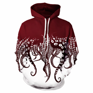 Vente en gros de sweats à capuche personnalisés pour hommes, sublimés, blancs et bordeaux, à motif pieuvre, respirants, à séchage rapide, unis, pour l'hiver, service OEM, décontractés - Product Image 1
