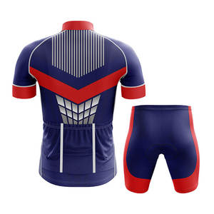 Ensemble maillot et short de cyclisme personnalisé bleu, rouge, blanc – Vêtements de course pour cyclistes de route et VTT – Tenue de sport performante - Product Image 5