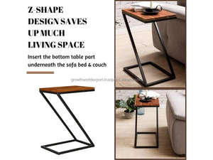 Table d'appoint en bois de manguier massif en forme de Z |   Table de chevet moderne faite à la main avec 2 tiroirs |   Petite table basse pour salon et chambre - Product Image 5