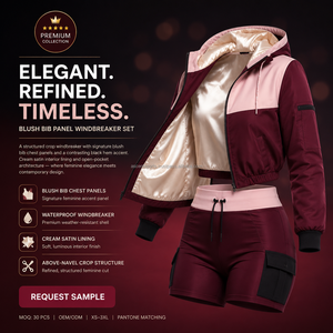 Custom Woven Label Ladies Two Piece Windbreaker Set Quick Dry Polyester Fabric <b>Zip</b> Pocket Chest Design Custom Sportswear New - Product Image 5