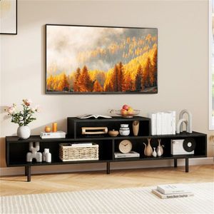 63\" Rustic Brown/Black/White <b>TV</b> <b>Stand</b> with 3 Compartments Engineered Wood+Metal for 70\" <b>TVs</b> - Product Image 1