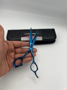 Ciseaux de coiffure professionnels en acier inoxydable japonais J2, couleur plasma bleue, avec poignée dragon et étui en cuir PU - Product Image 1
