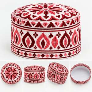 หมวกกุฟฟี่ปักลายสีขาว น้ำเงิน ส้ม สำหรับชาวมุสลิม หมวกละหมาด ผ้าฝ้าย ผ้าคลุมศีรษะ - Product Image 3