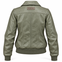 Blouson aviateur vintage A2 en cuir de vachette véritable vert sauge pour femme, col rabattu, ourlet côtelé, Darkry Factory Vendor
