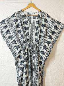 Vestido Kaftán de Algodón con Estampado Floral Negro para Mujer, Estilo Boho, Maxi Caftán Holgado para Playa, Ropa de Verano para Resort, Túnica de Talla Grande - Product Image 4