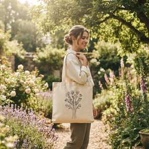 Eco Friendly Botanical Line <b>Art</b> Cotton <b>Canvas</b> Tote Bag Cream <b>Large</b> Capacity Floral Sketch Women Shoulder Handbag Reusable Carry - Product Image 1