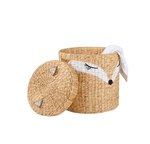 Cute Fox Shaped Water Hyacinth <b>Basket</b> <b>with</b> <b>Lid</b> Woven Decorative Storage Hamper Kids Toy Clothes Laundry Organizer - Product Image 2