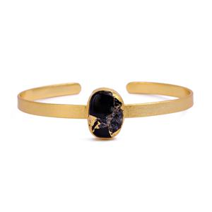 Bracelet ouvert ovale en pierre de Mohave noire fait à la main, plaqué or, serti de pierres tendance, réglable, bijoux de mode - Product Image 3