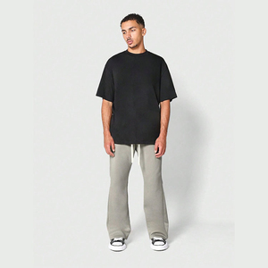 Pantalones de chándal de algodón holgados para hombre, con forro polar grueso, lavado ácido, cintura elástica con cordón, estilo acampanado, personalizables - Product Image 5