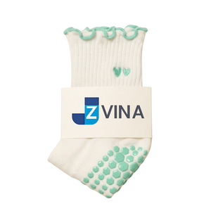 OEM Custom Logo Anti Slip <b>Grip</b> <b>Socks</b> Cotton Green Ruffled Cute Heart Embroidered Indoor Floor Yoga <b>Socks</b> Women - Product Image 1