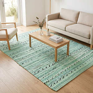 2' x 3' Teal Recycled Cotton Accent Rug with Fringe for Entryway Bedroom Bohemian & Scandinavian Home - Product Image 3