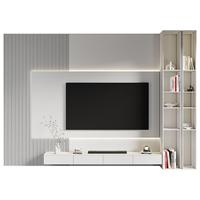 Meuble TV mural flottant KEJIA moderne à LED haute brillance, console multimédia de luxe avec panneau à lattes pour salon