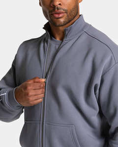 Ensemble de survêtement d'hiver pour homme avec logo personnalisé, sweat à capuche zippé et pantalon de survêtement en coton respirant, deux pièces avec passepoil - Product Image 5