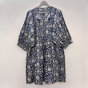 Vestido Casual Midi de Algodón Tejido Liso para Mujer, Manga Corta, Cintura Imperio, Estilo Babydoll, Oversize, Cuello en V, Ajuste Holgado, Funcional - Product Image 1