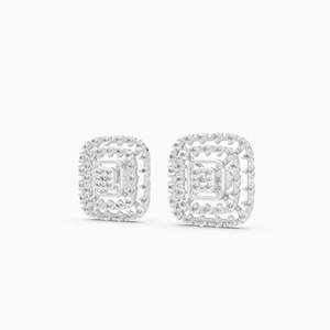 Pendientes de Flor Clásicos de Lujo Chapados en Rodio y Oro de 10K con Zirconia Roja de Corte Cojín y Detalles de Diamantes, Joyería Romántica Unisex, Regalo Ideal - Product Image 1