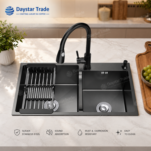 Daystar Tarde Modern Double Bowl Undermount Kitchen Sink Two Hole <b>Brushed</b> Finish Eco-Friendly SUS304 Stainless Steel Easy Clean - Product Image 2