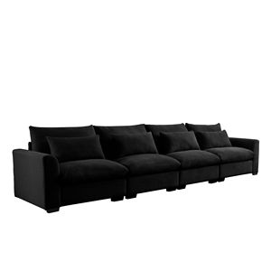 Divano a 4 posti in velluto a coste nero per soggiorno moderno comodi comodi divani con 4 cuscini in vita - Product Image 5