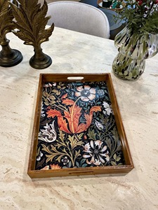 REHMAN CRAFT Juego de Bandejas de Servir de Madera MDF Hechas a Mano, Diseño Floral Botánico Negro, Acabado Brillante, Rectangular Moderno, Decorativo - Product Image 5