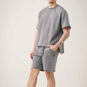 Ensemble T-shirt et Short de Sport d'Été pour Homme, Personnalisé avec Logo, Effet Délavé, Respirant, Manches Courtes, en Coton de Haute Qualité - Product Image 4