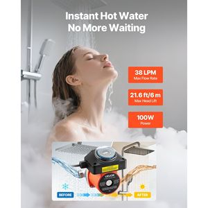 Kit Pompa di Ricircolo Acqua Calda con Timer 10 GPM, Sistema di Ricircolo Istantaneo 0.13 HP, Scaldabagno Elettrico AC 110 Volt - Product Image 2