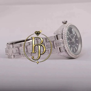 Montre de luxe pour homme en acier inoxydable carré à quartz avec cadran en verre, pierres précieuses en cristal glacé, noire, haut de gamme, tendance et scintillante - Product Image 3