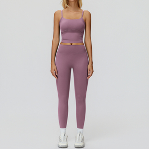 Ensemble de yoga 2 pièces uni brossé respirant pour femme, avec brassière dos nu, débardeur, leggings évasés et shorts, pour la gym, le fitness et l'entraînement, vêtements de sport 2026 - Product Image 3