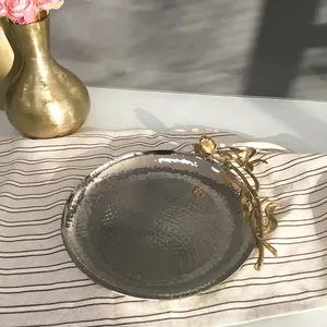 Premium Gold Finish Modern Serving Tray Elegant Wedding Event Celebration Festive Home Decoration Artisanal Hammered <b>Aluminium</b> - Product Image 1