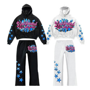 Conjunto de chándal de dos piezas con sudadera con capucha y pantalones acampanados, personalizado con estampado de algodón, para mujer y unisex - Product Image 2
