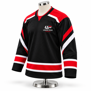 Jersey de hockey sobre hielo premium con gráficos distintivos en los hombros, corte atlético cómodo y estilo refinado para jugadores de equipo. - Product Image 3