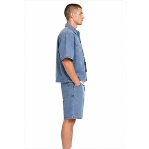 Men Denim Short <b>Set</b> Premium Quality Denim Vest Matching Shorts Modern Style For Casual And Daily Wear Men Denim Short <b>Set</b> - Product Image 3