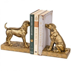 Brass Dog Bookends 2Pcs Sculptural Traditional Design Gold Plated Metal Decorative Home Office <b>Desk</b> Accessories - Product Image 5