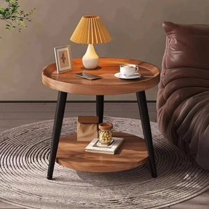 Modern Teak Wood <b>Side</b> <b>Table</b> <b>Round</b> Minimalist Bedside <b>Table</b> Solid Teak End <b>Table</b> with Shelf - Product Image 1