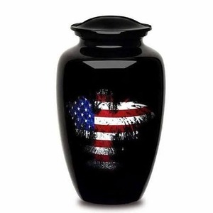 Black Cremation <b>Urn</b> with American Flag Design for Adult Ashes Memorial Funeral <b>Urn</b> Customizable Style Classic <b>Large</b> Aluminium - Product Image 1