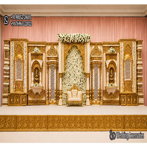 Compre elegantes marcos de madera dorados musulmanes para decoración de escenarios de recepción estilo Rajwada, decoración de escenarios de boda en blanco y dorado con fibra. - Product Image 1