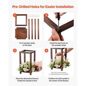 Ensemble de 20 lanternes de mariage (60 pièces) comprenant 20 lanternes en bois porte-bougies, 20 bougies LED sans flamme et 20 décorations de table - Product Image 5