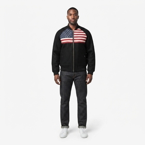 Chaqueta de mezclilla raglán de lana gruesa personalizada para hombre, estilo streetwear negro con bandera americana, reversible MA-1, con cremallera, OEM - Product Image 1