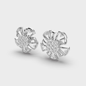 IGI Certified Lab Grown Round Diamond Cluster Stud <b>Earrings</b> 9K Yellow / White / Rose Gold Floral Sunburst Diamond <b>Earrings</b> - Product Image 2