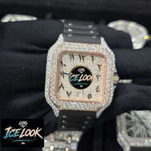 นาฬิกา ICELOOK หรูหราทรงสี่เหลี่ยมประดับเพชร ตัวเรือนสแตนเลส กระจกแซฟไฟร์ สายยาง ระบบควอตซ์อนาล็อก ขนาด 40 มม. แฟชั่นสำหรับทุกเพศ - Product Image 1