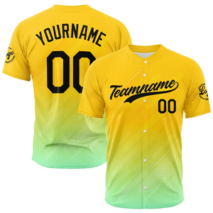 Maillot de baseball personnalisé jaune-vert dégradé pour homme, manches courtes, anti-humidité, coupe athlétique, tenue d'équipe - Product Image 5