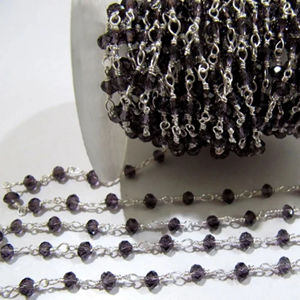 Cadena de Cuentas de Amatista Púrpura Hidroquita Facetada en Forma de Rondelle de 3-4mm con Envoltura de Alambre - Product Image 1
