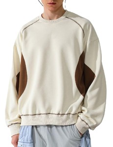 Sudadera con Capucha para Hombre, Negra y Blanca, Manga Raglán, Cuello Redondo, Corte Regular, Tejido de Algodón, Color Sólido, Informal, para Otoño - Product Image 4