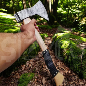 Custom Full Tang Damascus Steel Hunting <b>Camping</b> Bearded <b>Axe</b> Micarta Handle Tomahawk Real Hatchet with Leather Sheath, Ideal Gift - Product Image 2