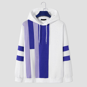 Sudadera con Capucha para Hombre INDEX, Diseño Color Block, Estilo Patchwork, Holgada, Informal, Otoñal, Tejida, Blanca y Azul - Product Image 3