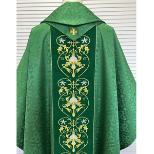 Chasuble en Tissu Jacquard Vert Brodé Or, Vente en Gros, Nouveau Design 2026, Sur Mesure, Haute Qualité - Product Image 4