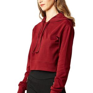 Pull à capuche à manches longues pour femmes avec ourlet brut recadrée imprimé en gros personnalisé court sport haut court automne sweat à capuche de sport - Product Image 2