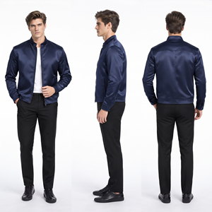 <b>Lightweight</b> <b>Men</b> Stand Collar Satin <b>Jacket</b> Casual Wear Zip-up Soft Shell <b>Jacket</b> Autumn Wear Regular Fit Bomber Zipper <b>Jackets</b> <b>Men</b> - Product Image 5